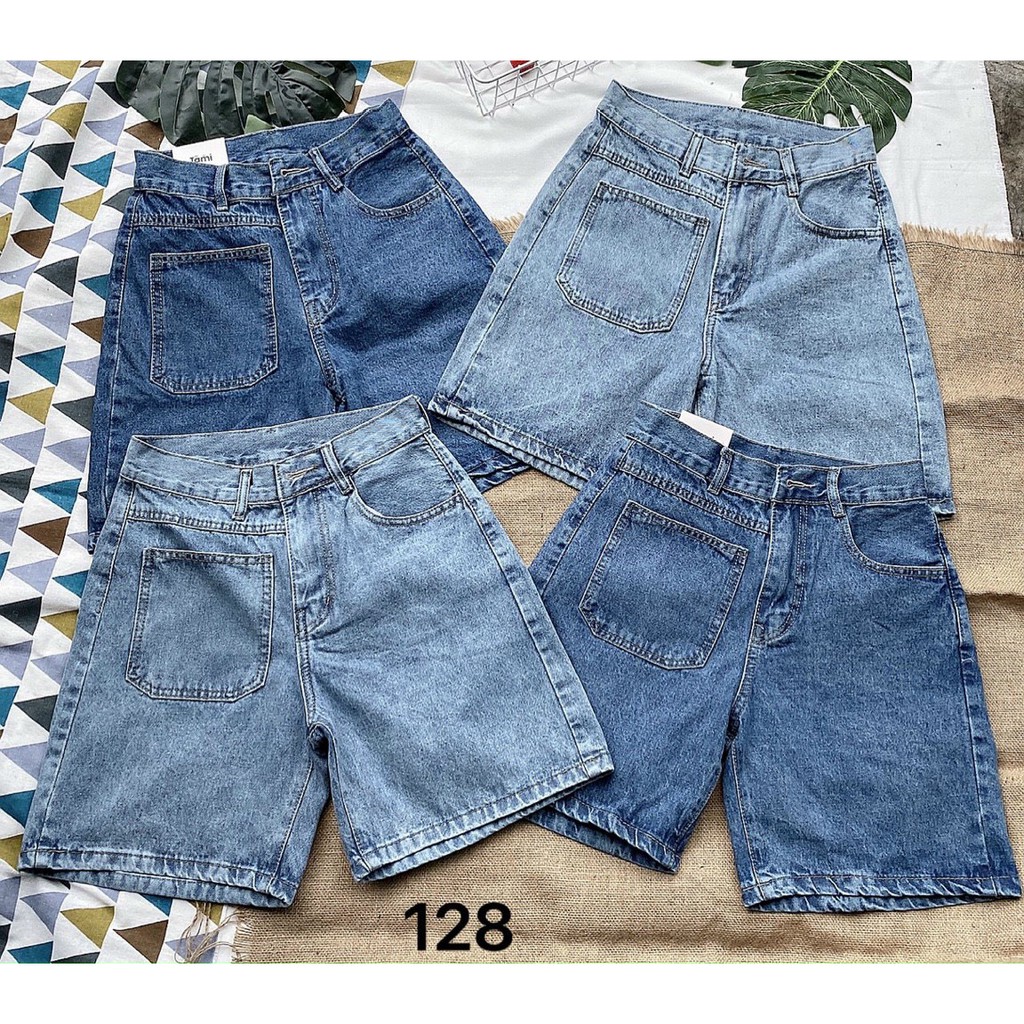 Quần Short Jean Ngố Nữ Ống Rộng TÚI LỆCH Chất Bò Phong Cách Ulzzang Hàn Quốc