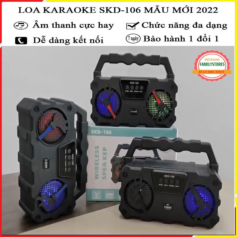 Loa Bluetooth Karaoke Loa Du Lịch Mini Cầm Tay KSD 106 Bass Mạnh Âm Thanh Lớn Cực Đỉnh Bluetooth 5.1 Mới