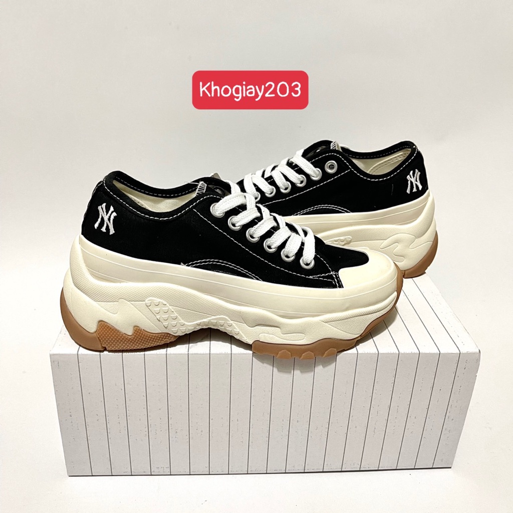 Giày MLB chunky NY vải đen canvas thấp cổ giày MIB NY đế nâu đen cổ thấp mới