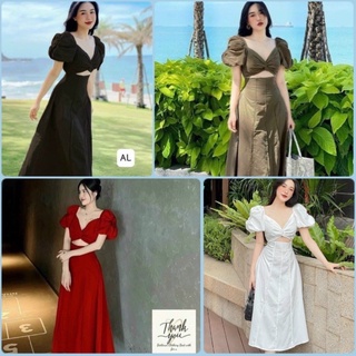 Đầm tay phồng xoắn ngực