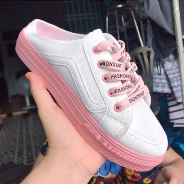 [Mã FAGREEN245 giảm tới 30K đơn 99K] Giày sục thể thao dây hồng cute SỤC N.Y ( Fom Rộng lùi lại 1 ri ) | BigBuy360 - bigbuy360.vn