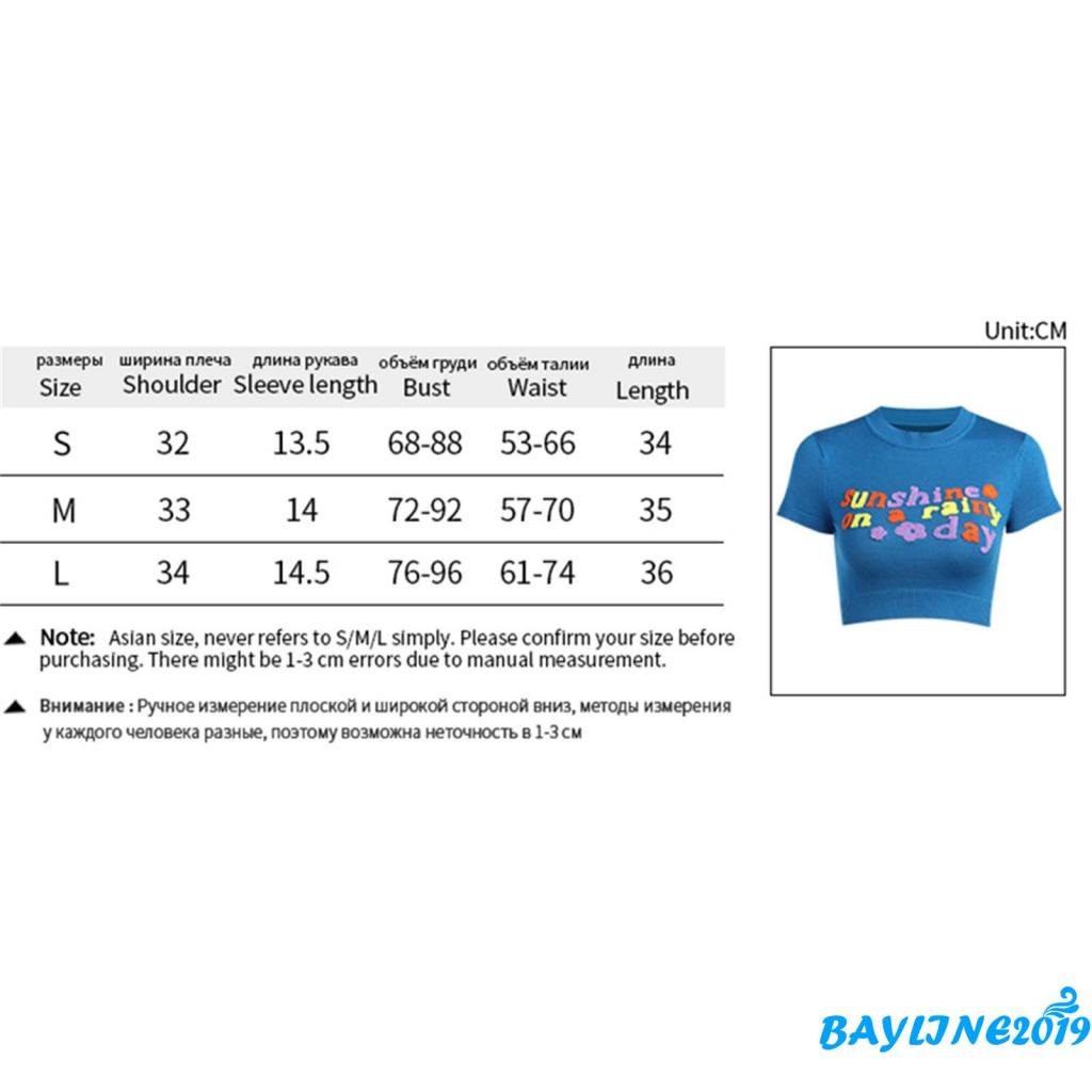 Áo Thun Croptop Dệt Kim Tay Ngắn Cổ Tròn In Họa Tiết Hoa Và Chữ Thời Trang Mùa Hè Size S / M / L