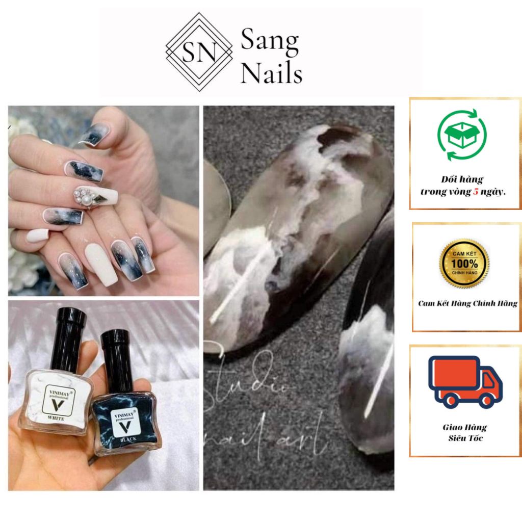 Cồn loang  trắng đen vinimay cao cấp 12ml, Loang cồn nails Vinimay thông dụng trang trí ngành nails.