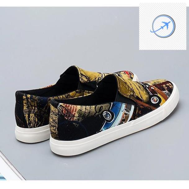 🕶️❤️ Slip on nam - Giày lười vải nam LEYO - Vải thô in họa tiết báo ảnh - Mã SP A1176 hàng Quảng Châu 🕶️❤️