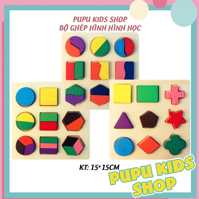 Combo 3 Bảng Xếp Gỗ Hình Học - Đồ Chơi Phát Triển Trí Tuệ Cho Bé