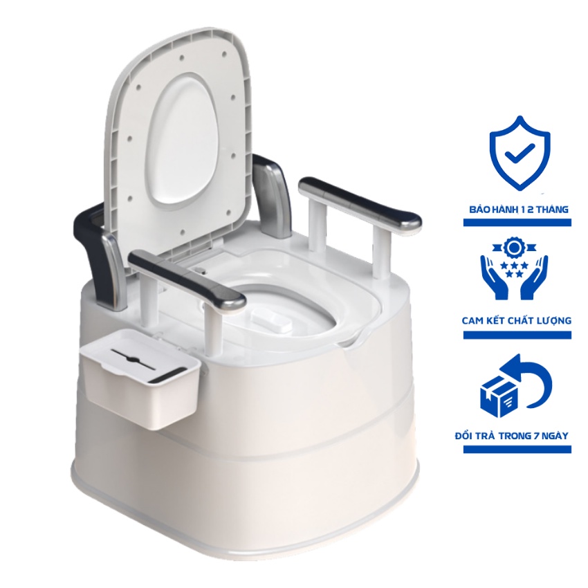 Bô vệ sinh cho người già/người bệnh, bồn cầu di động bằng nhựa cao cấp có viền cao su