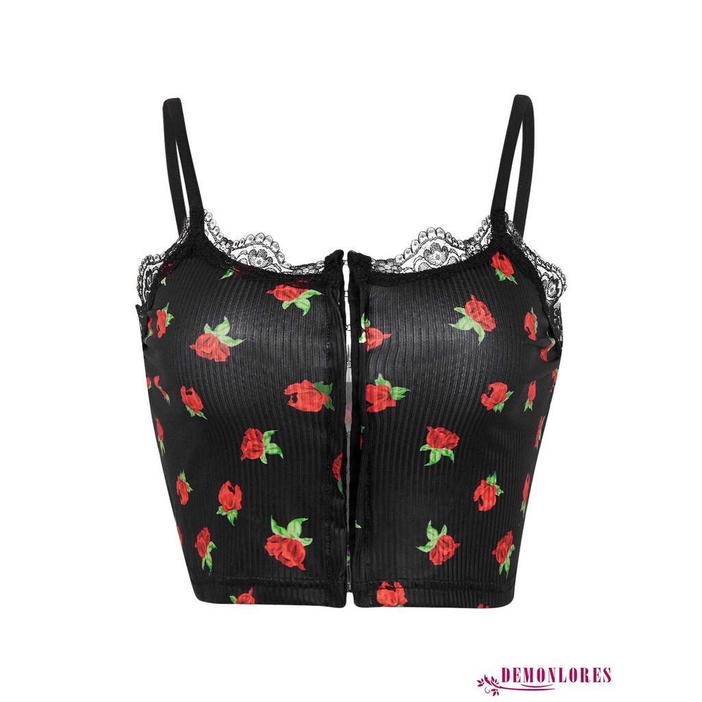 Áo Croptop Hai Dây Phối Ren Họa Tiết Hoa Thời Trang Quyến Rũ Cho Nữ