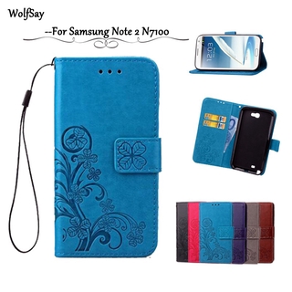 Samsung Galaxy Note 2 N7100 Lucky Clover Phone Case & Protective Soft TPU Flip Leather Card Slot Wallet Case