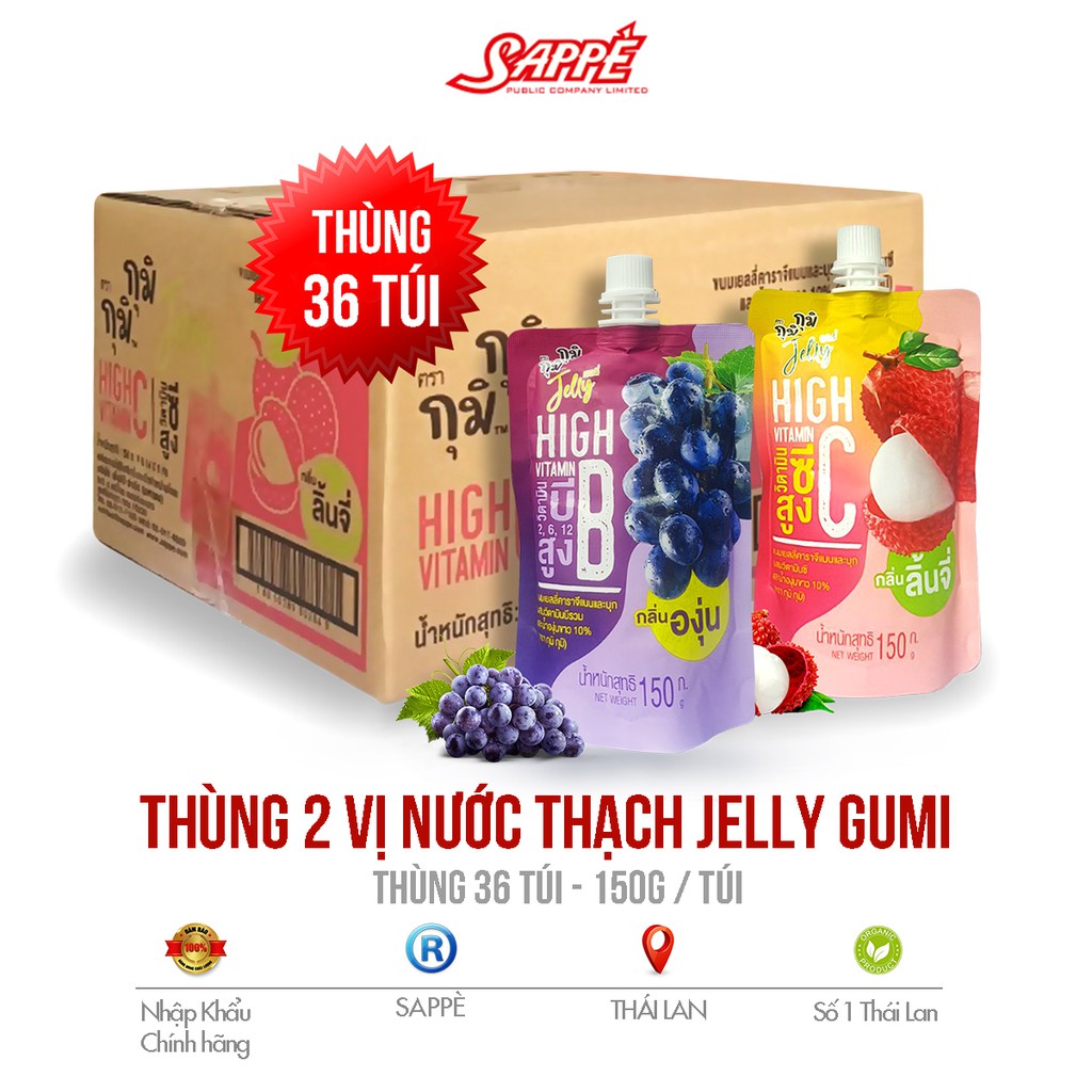 Thùng 36 Túi Nước Thạch Jelly Gumi Gumi Thái Lan Mix Các Vị