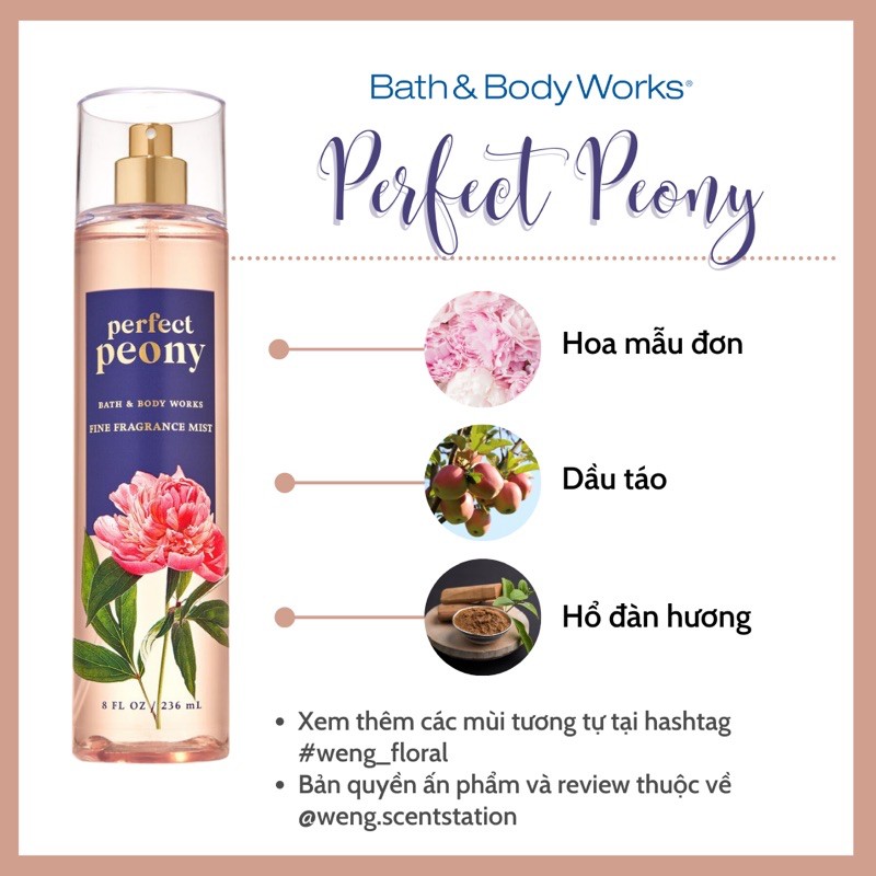 (MÙI MỚI) Xịt thơm toàn thân Bath &amp; Body Works mùi Perfect Peony