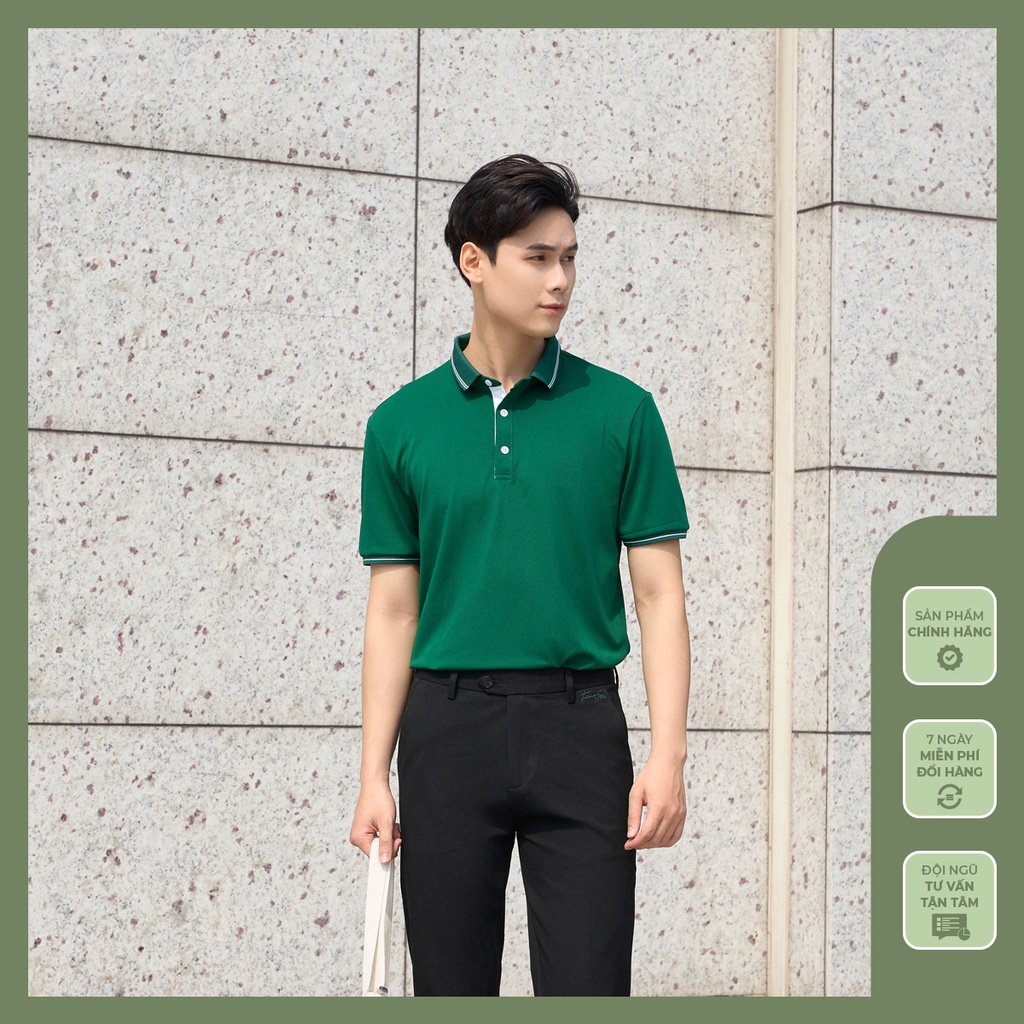 Áo Polo Thiết Kế Phối Đường Kẻ Thanh Lịch Lineman - PL68 Xanh