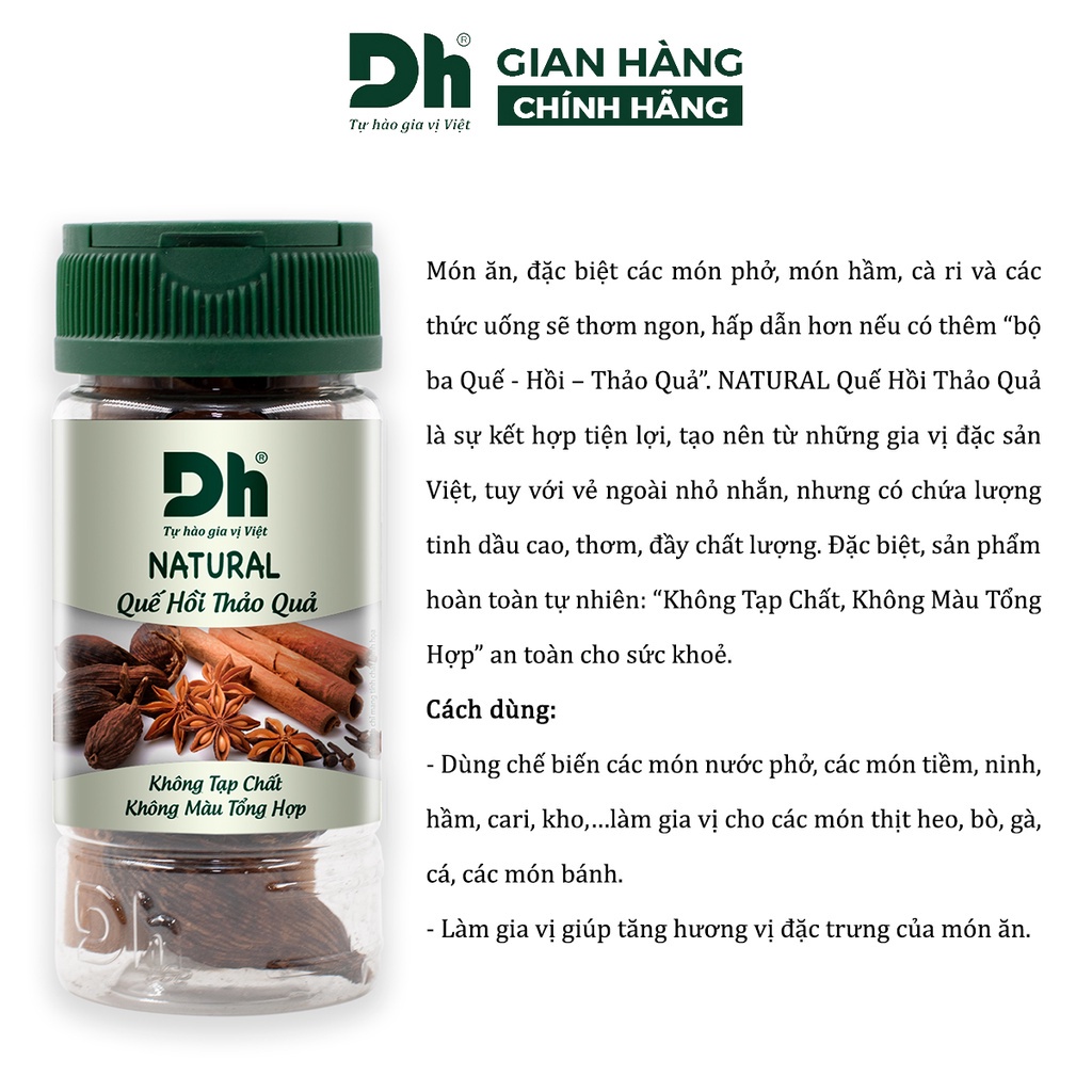 Quế hồi thảo quả Natural DH Foods chế biến thực phẩm thơm ngon 25gr - DHGVT93