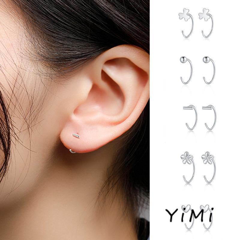 Bông tai Mạ Bạc 925 Hình Tròn Đơn Giản Thời Trang Hàn Quốc Dành Cho Nữ