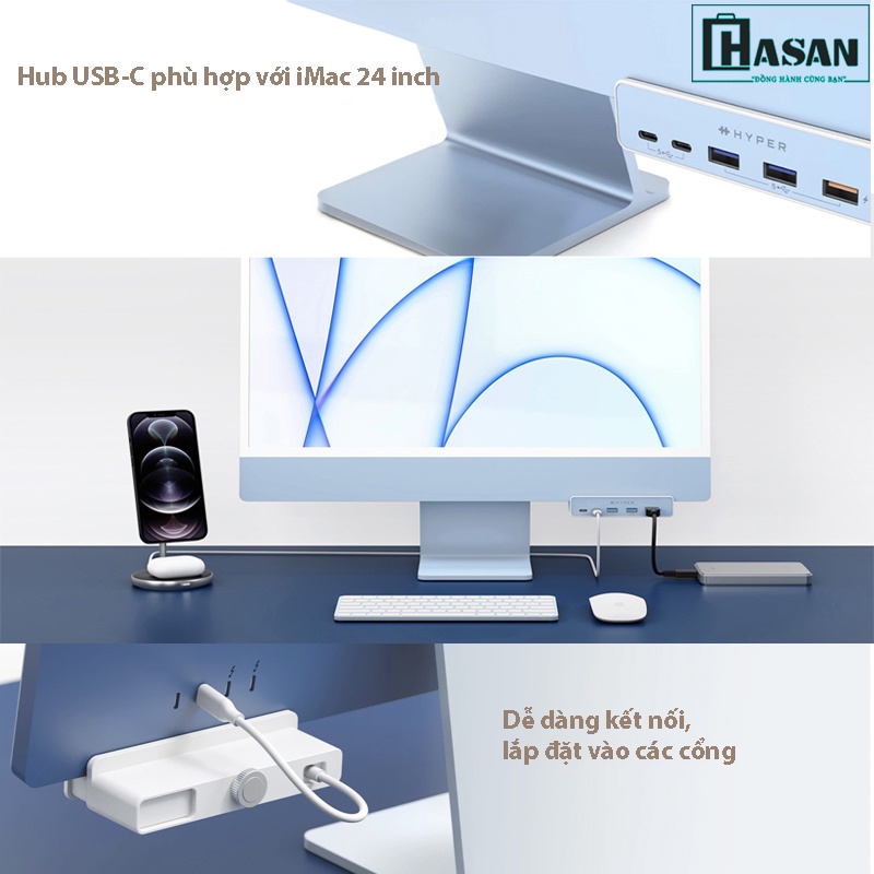 Cổng chuyển chuyên dụng IMac 24 inch HYPERDRIVE 5 in 1 USB-C HUB - HD34A6 kèm 7 miếng dán theo màu IMac 24 inch