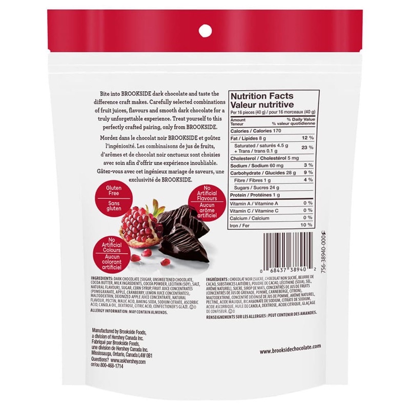 Socola Brookside nhân lựu Pomegranate 198g - socola đắng nhân lựu super ngon