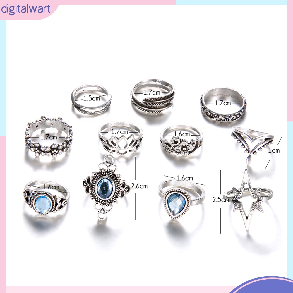 Set 11 nhẫn đeo ngón tay thiết kế khác nhau phong cách vintage thời trang dành cho nữ