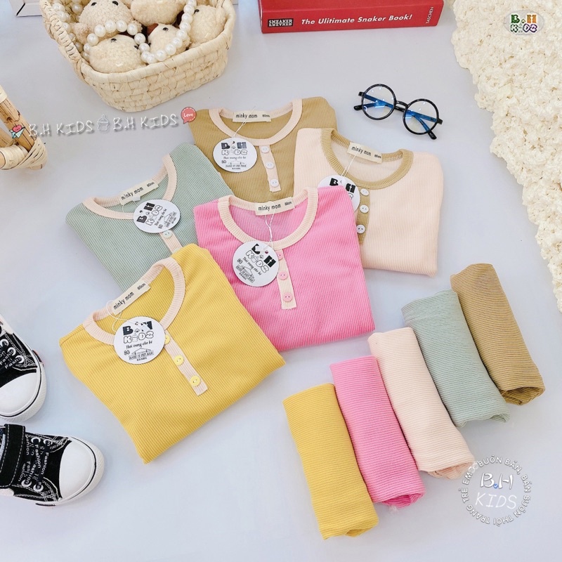 NT087 Bộ đồ dài tay cổ trụ chất thun tăm mềm mại cho bé trai, bé gái