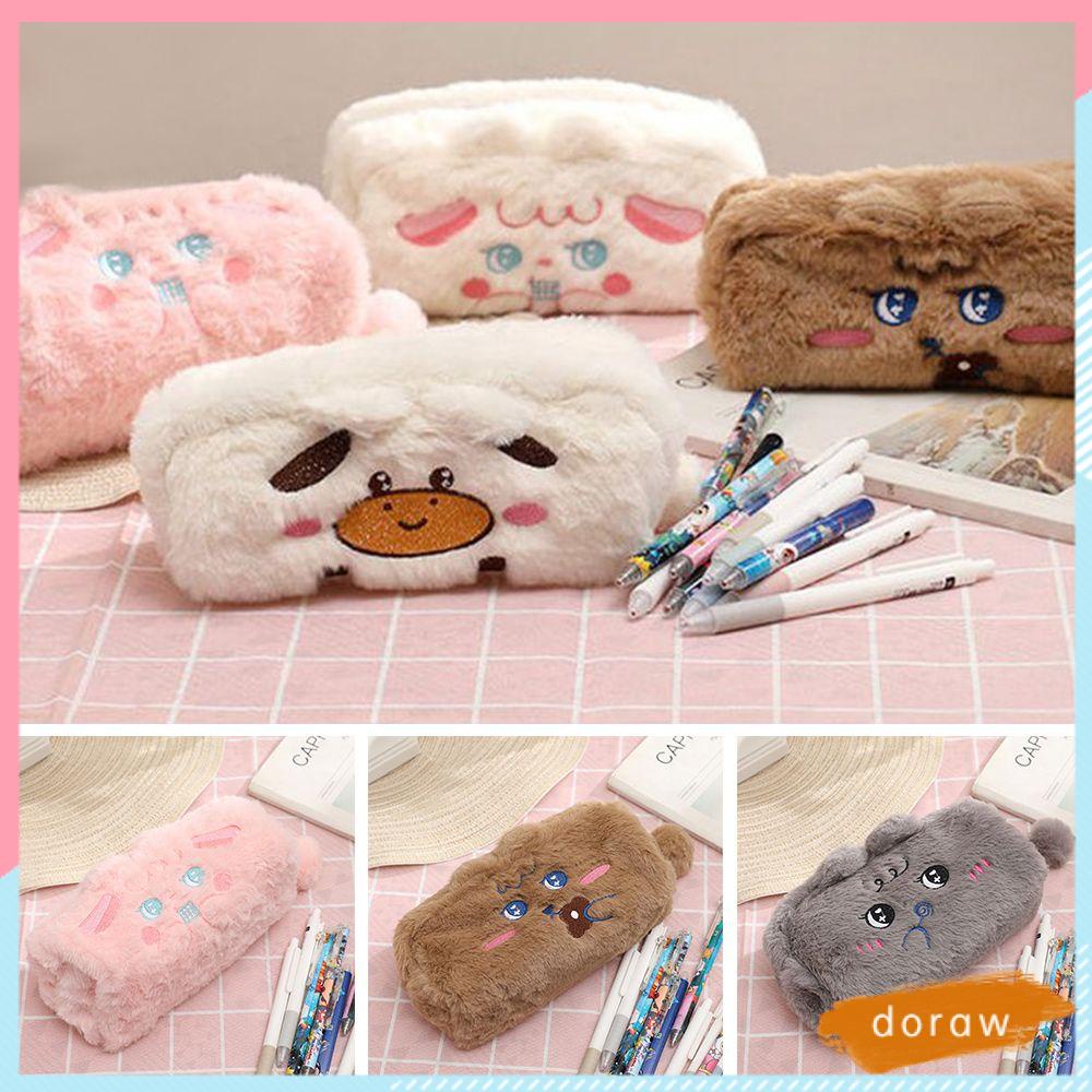 Túi Đựng Bút Bằng Vải Bạt Phối Lông Hình Dạng Dễ Thương