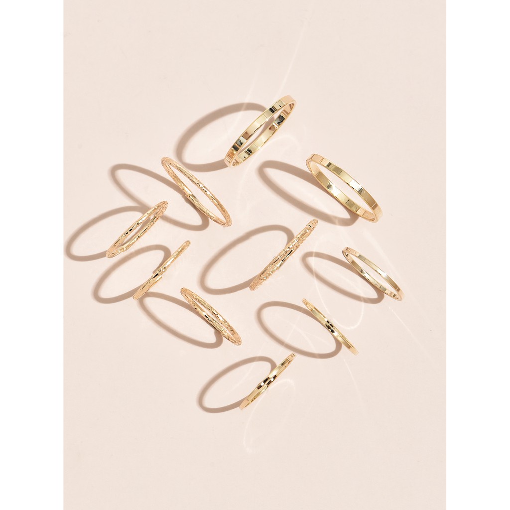 Set 10 nhẫn bằng kim loại thiết kế đơn giản phong cách punk thời trang cho nữ