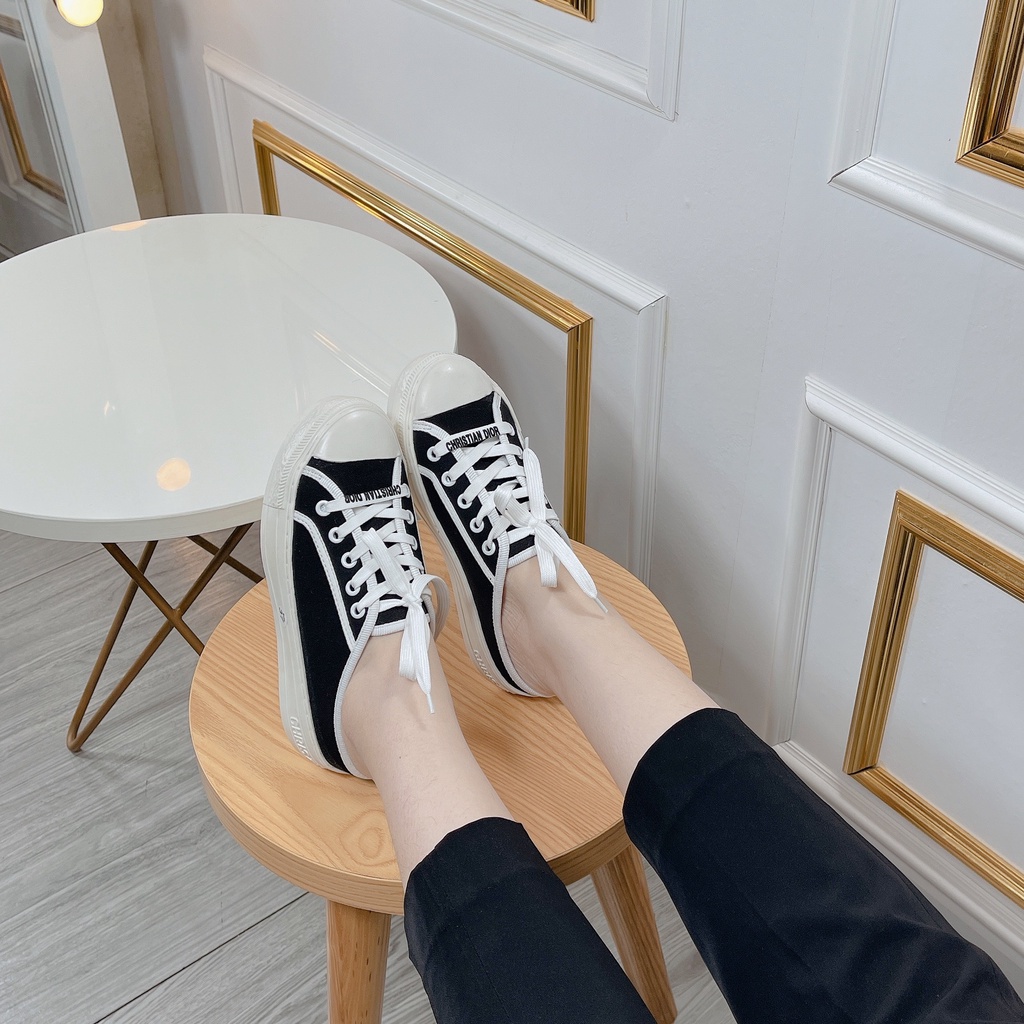 Giày sục da dior đen nữ độn đế giày sục nữ mẫu mới