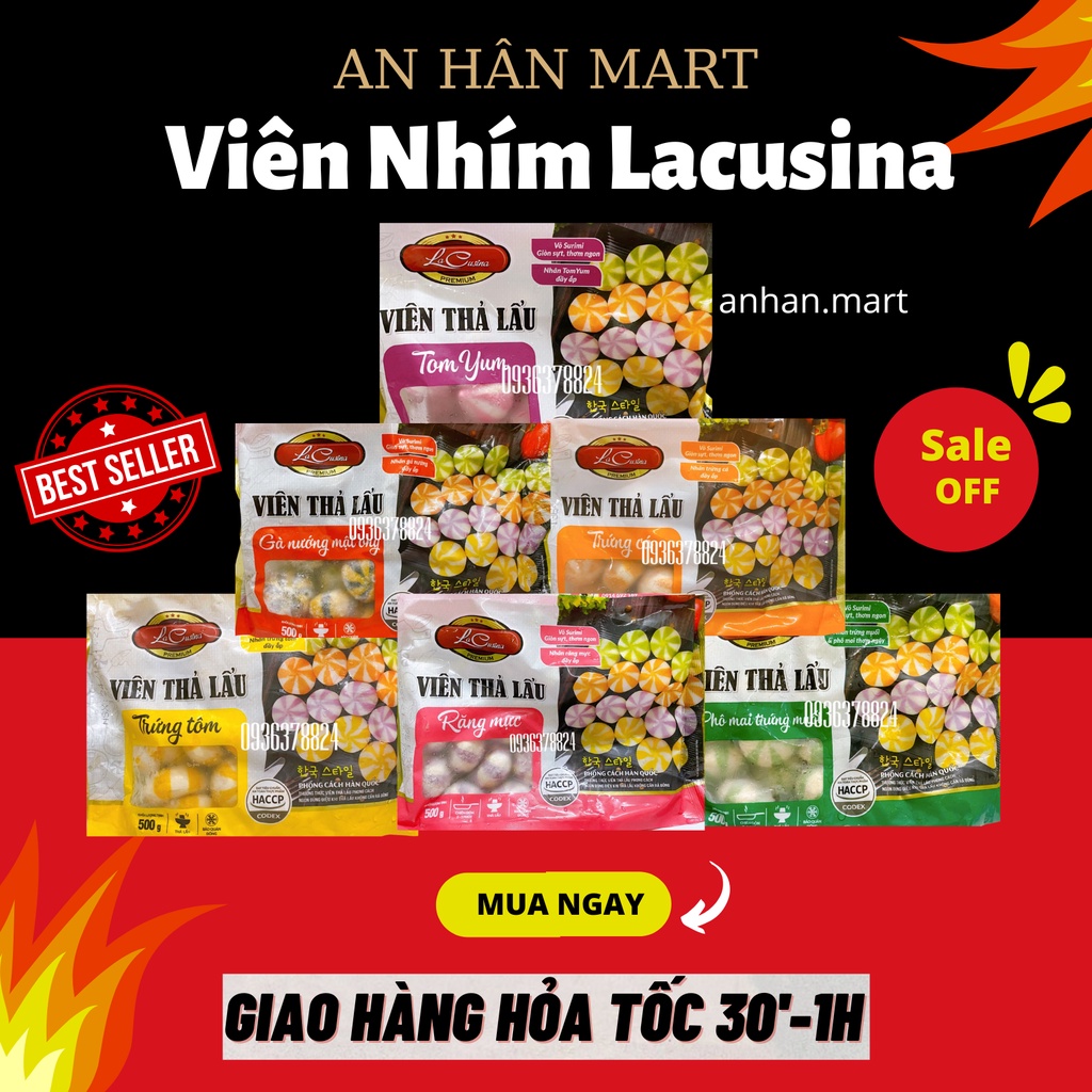 Viên thả lẩu bánh bao nhím việt Lacusina gói 500g ( có gói viên mix 6 vị )