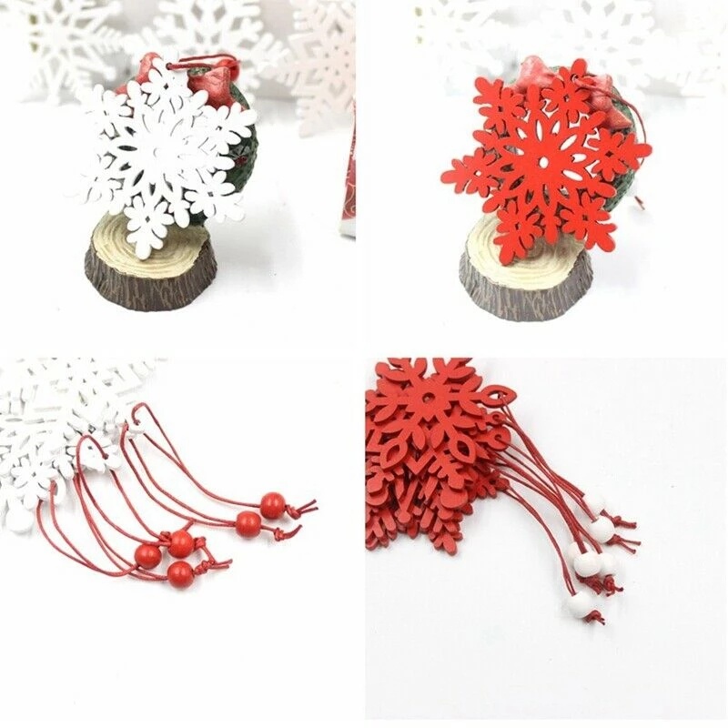 Set 6 Phụ Kiện Treo Trang Trí Cây Thông Noel Hình Bông Tuyết Bằng Gỗ
