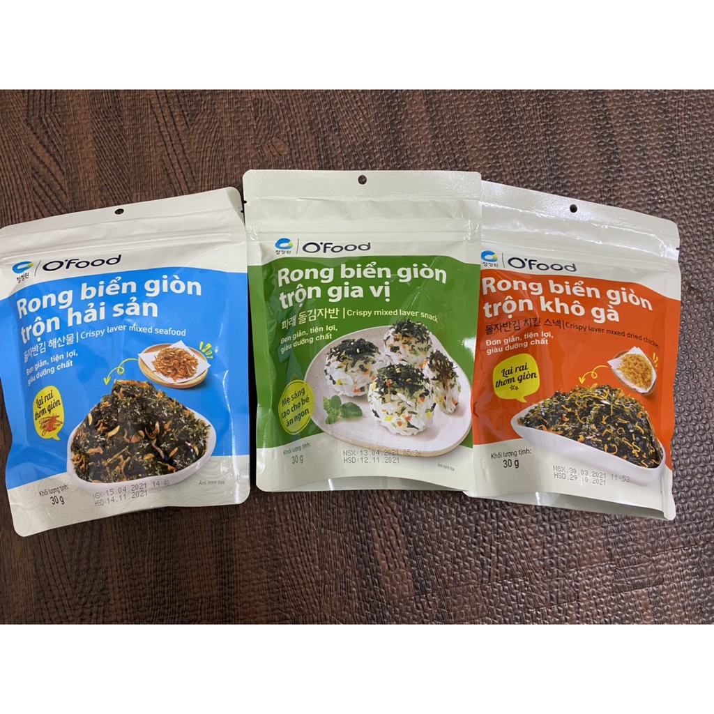 Rong biển trộn cơm Ofood - Rong biển ăn liền rắc cơm Ofood - Miwon 3 vị Truyền thống, Khô gà và Hải sản