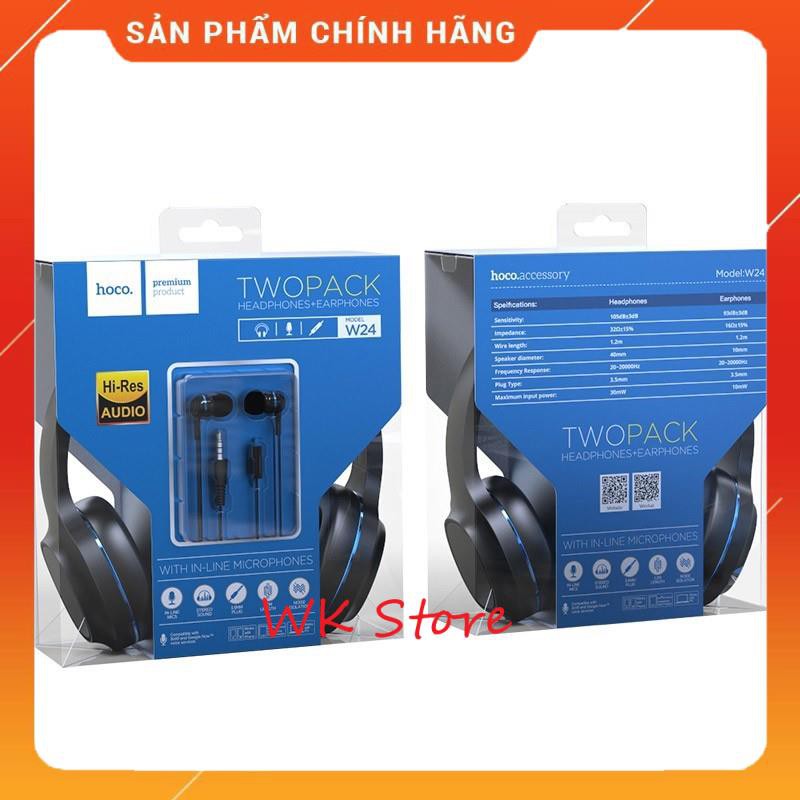 Tai nghe chụp tai cao cấp Hoco W24, kèm dây 3.5 mm (hàng chính hãng, Bh 1 năm)