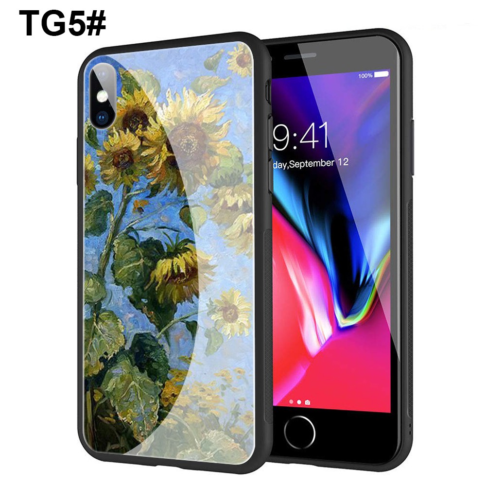 Ốp điện thoại kính cường lực họa tiết tranh Van Gogh Đêm đầy sao cho iPhone Xr Xs Max 7 8 6s 6 Plus 7+ 8+ 5 5s SE 2020