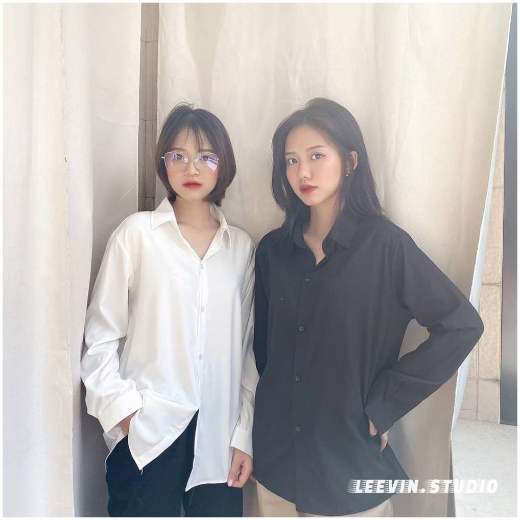 Áo Sơ Mi Nữ DÀI TAY Form Rộng TRƠN Basic Unisex Dài Tay Trắng và Đen Kiểu áo sơ mi nữ Bigsize suông | BigBuy360 - bigbuy360.vn