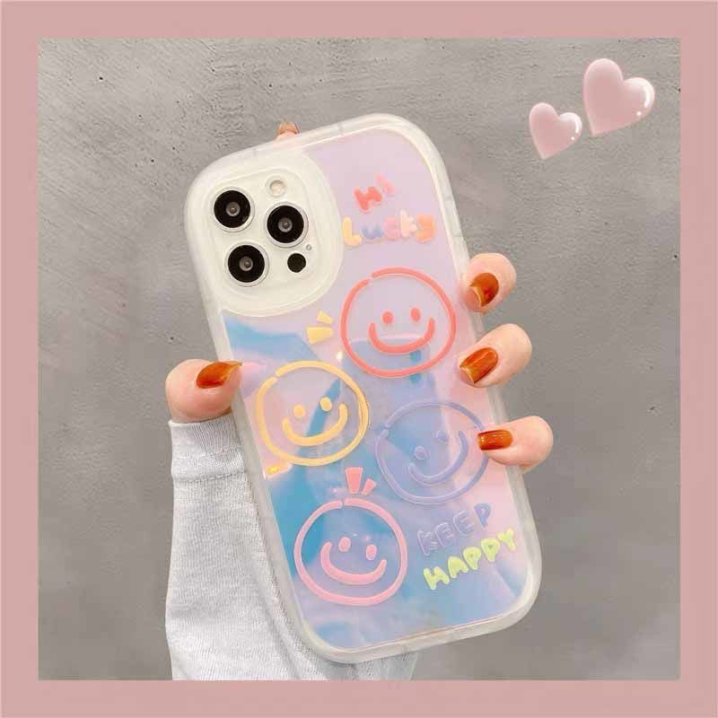 Ốp Điện Thoại Trong Suốt Màu Laser Họa Tiết Mặt Cười Đơn Giản Cho iphone 12 13 11 Pro Max X Xs Max Xr