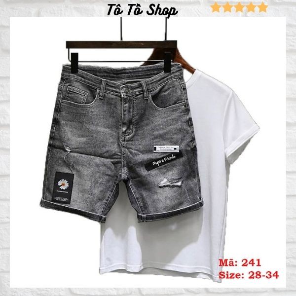 Quần Sọt Nam ❤️FREESHIP❤️ Quần Short Jean Nam Rách Phối Họa Tiết Co Giãn Thời Trang Tô Tồ Shop - QSJNM241