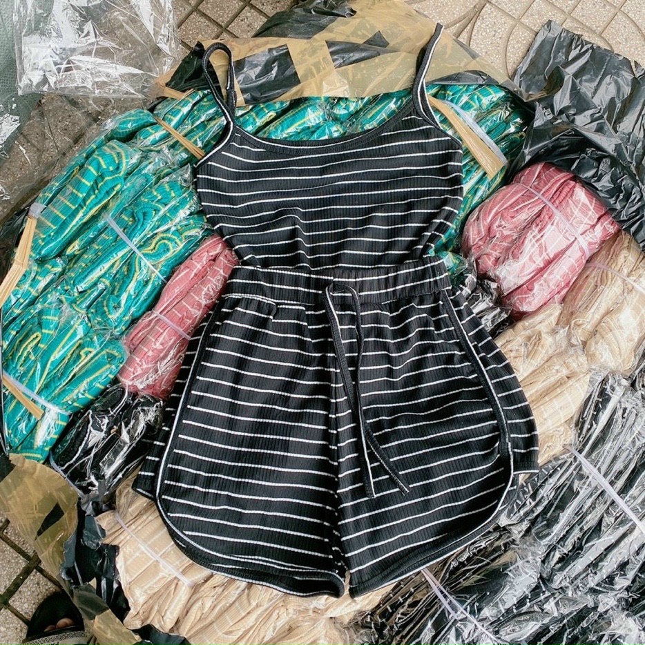 Set bộ ngủ 2 dây sọc ngang xinh hs chất thun gân mềm