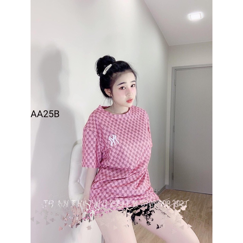 Áo thun NY cực hot- Áo thun form to dài form giấu quần (màu be - hồng) | BigBuy360 - bigbuy360.vn