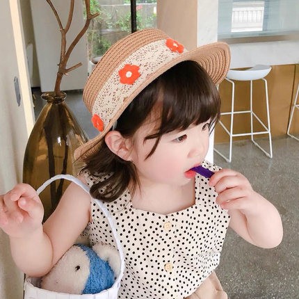 Mũ Cói Chống Nắng Phối Ren Hoa Thời Trang Mùa Hè Cho Bé