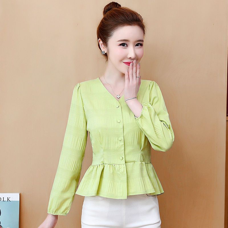Áo Sơ Mi Chiffon Cổ Chữ v Thời Trang Mùa Thu Phong Cách Phương Tây Mới