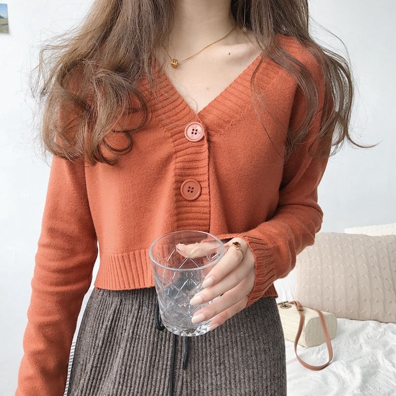 Áo khoác cardigan dệt kim dáng ngắn lưng cao tay dài thời trang v-n cho nữ | BigBuy360 - bigbuy360.vn