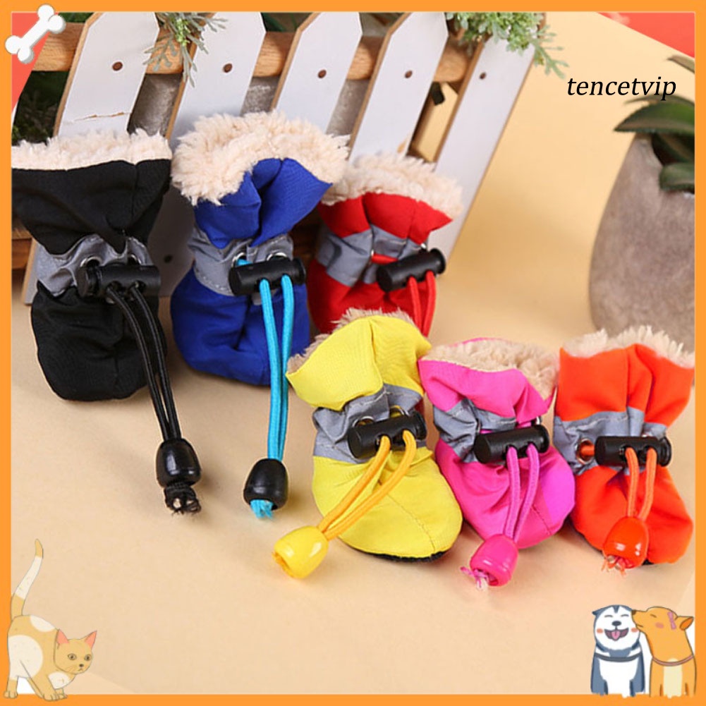 Set 4 Giày Bốt Bảo Vệ Chống Trượt Giữ Ấm Mùa Đông Cho Thú Cưng