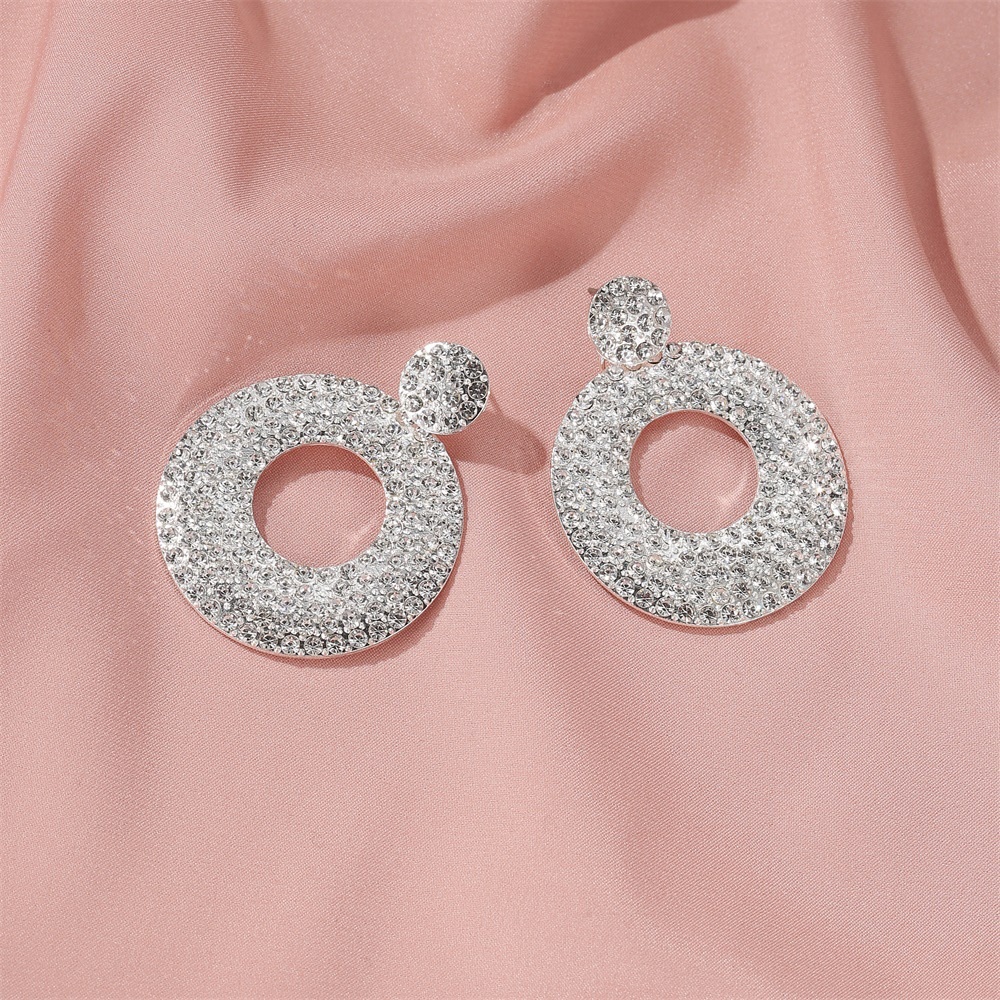 Bông Tai Hình Tròn Đính Kim Cương Giả Phong Cách Retro Thời Trang Mới