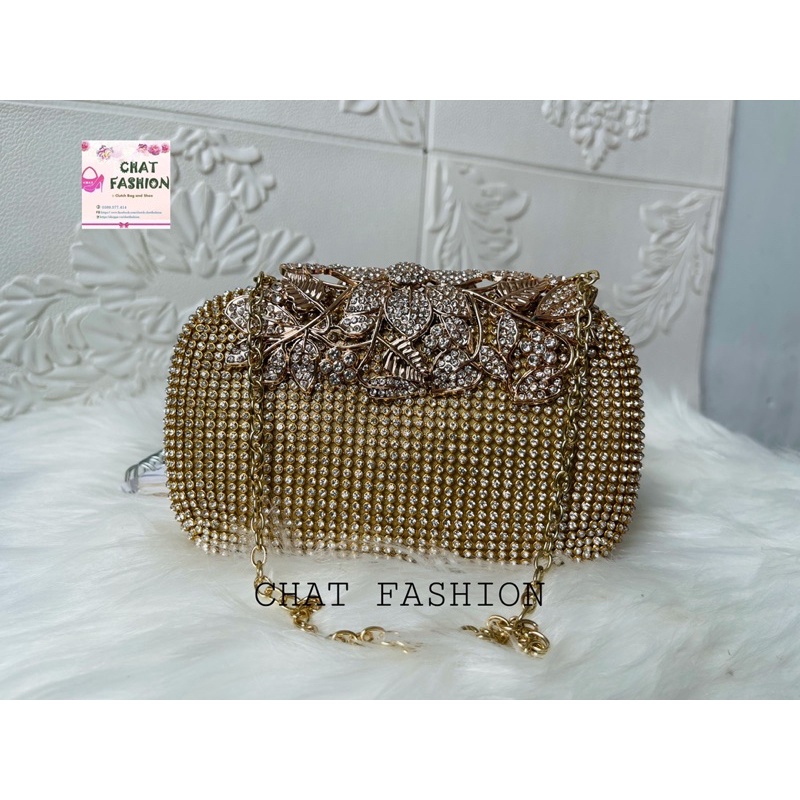 Ví clutch dự tiệc đá nhỏ khóa trùm hoa TV005
