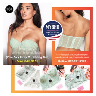 (Hàng Mỹ) 34B/B75 - Áo lót xanh khói (131) phối ren sexy, không mút, Dream Angels, Palse Sky - Victoria's Secret