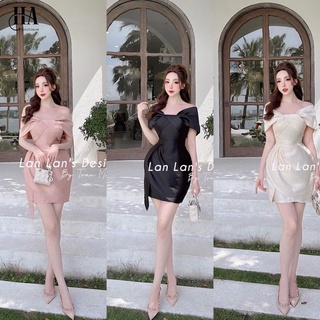 Váy dự tiệc đi chơi kiểu trễ vai hình nơ nhúm eo chéo cao cấp Thời trang thiết kế Sumy Store