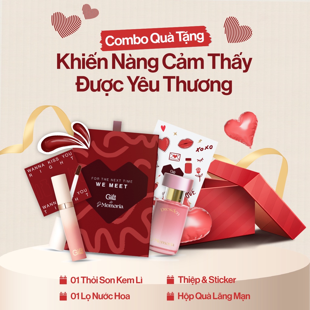 Combo Son kem lì Gilaa long wear lip cream (5g) Rich Rosie Collection và Nước Hoa De Memoria 30ml