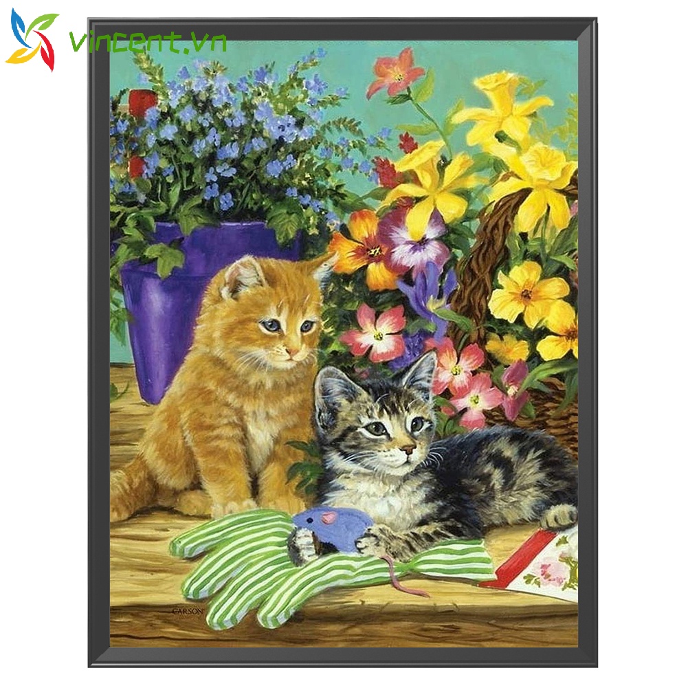 Bộ tranh thêu chữ thập hình mèo con 11CT dễ thương