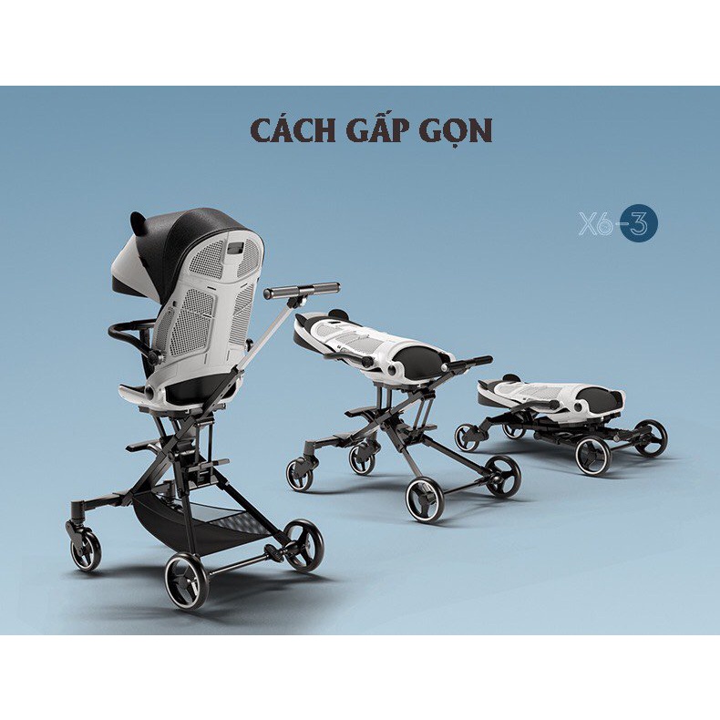 Xe đẩy du lịch gấp gọn 4 bánh 2 chiều 3 tư thế Playkids X6-3, ghế xoay 360 độ ngả 175 độ, dành cho bé 0 - 6 tuổi