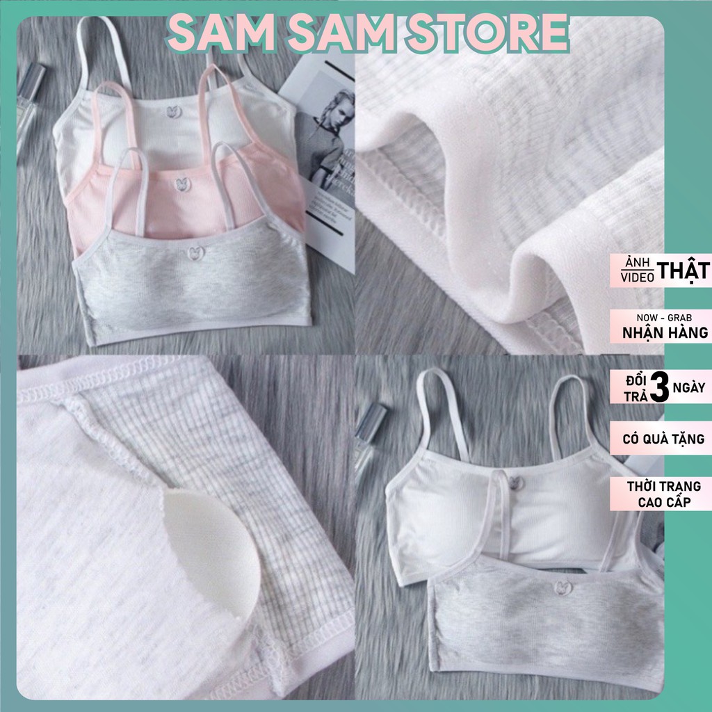 Áo Ngực Học Sinh Không Gọng SAM SAM Lót Lá Cotton Có Mút Nhẹ Tháo Ra Được Free Size 35-55kg