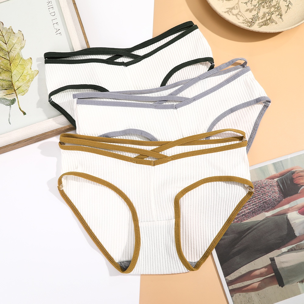 Quần lót cotton AIJOLEN màu trơn viền màu lưng thấp không đường may thoáng khí cho nữ