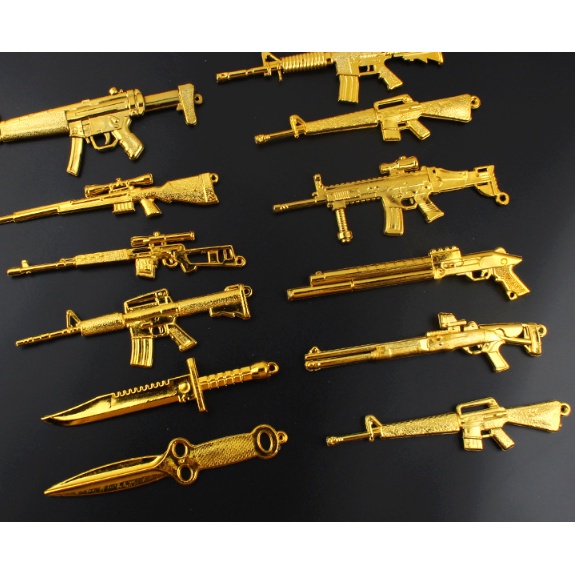 Đồ chơi mô hình mini súng AK vàng có chỗ để móc móc khoá