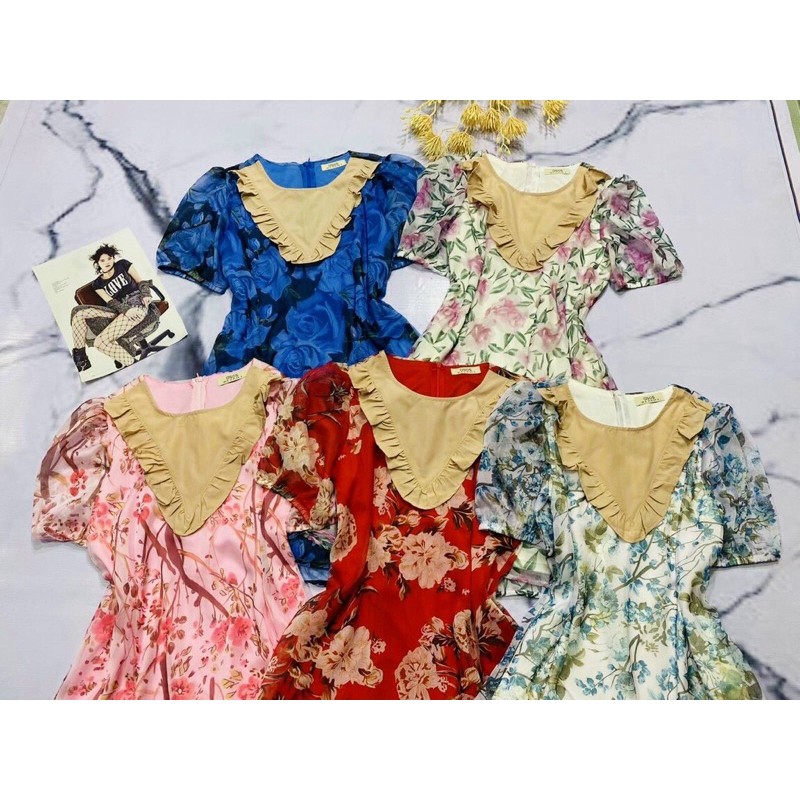 Đầm VINTAGE 2 Tầng Tay Ngắn Cổ Tròn Cao Cấp - Váy Tầng Chất Liệu VOAN Lụa Phối Họa Tiết Hoa cỏ mùa xuân | BigBuy360 - bigbuy360.vn