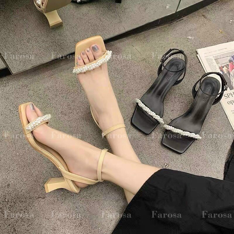 Dép sandal nữ hạt cườm quai chéo gót dẹt 5cm xinh xắn Q63